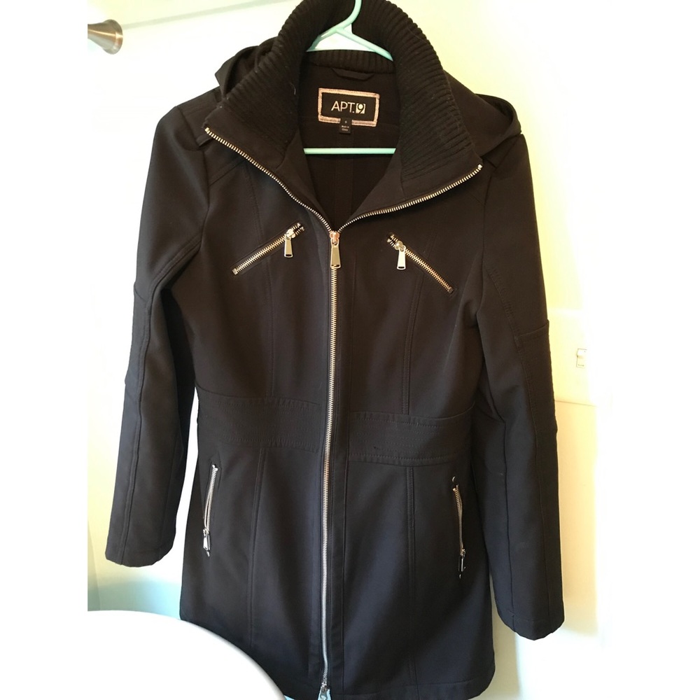 APT 9 black long multi weather fashionable coat